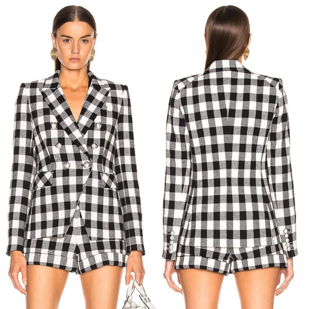Veronica Beard Miller Dickey Tweed Blazer Black White Gingham Double Breast Sz 0 - Picture 4 of 15